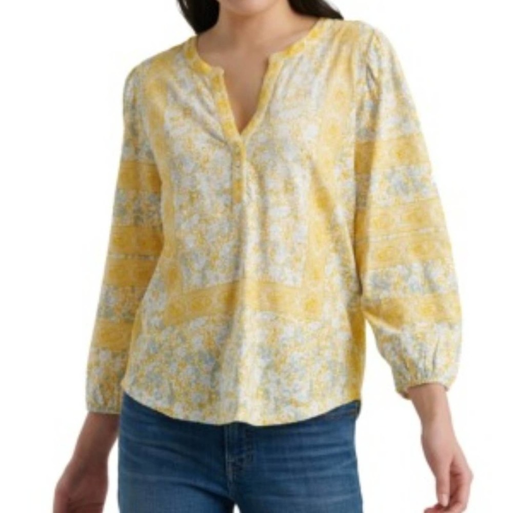 Lucky Brand Cotton Printed Henley Top  SZ S